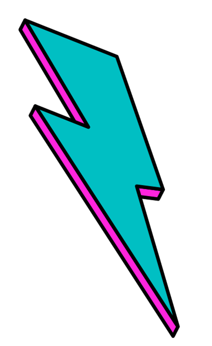 Green and pink lighting bolt graphic