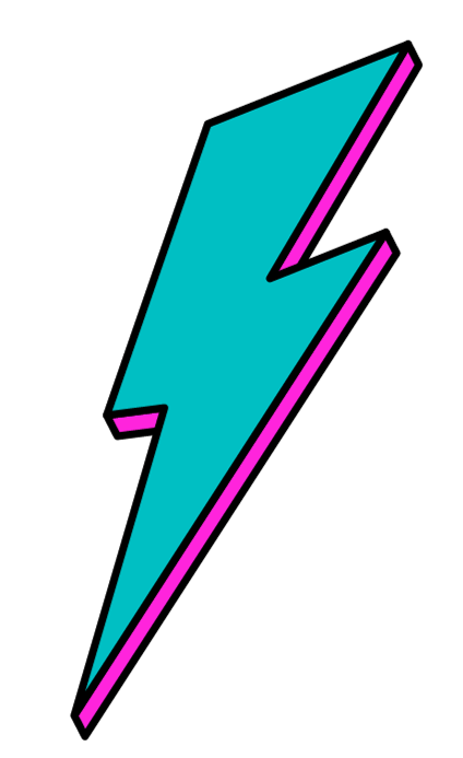 Green and pink lighting bolt graphic
