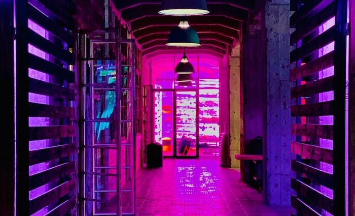 Crazily lit neon cellar room