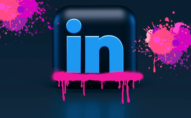 Linked in symbol splashed with paint