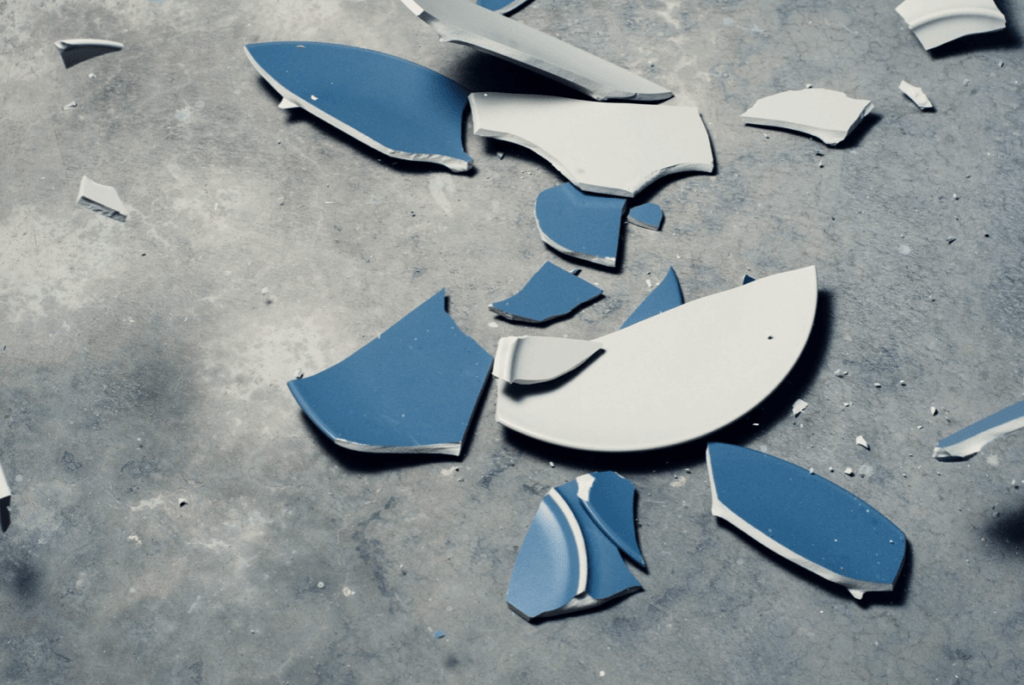 Smashed blue and white dinner plate